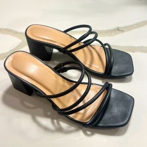 Cute tan and black square kitten heels